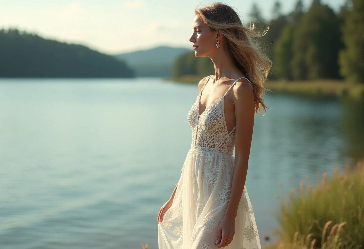 robe longue en dentelle blanche chic